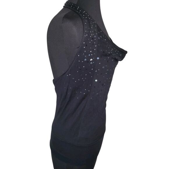 BCBGMAXAZRIA Black Sequin Halter Top Silk Blend Size M Medium EUC - Picture 2 of 7